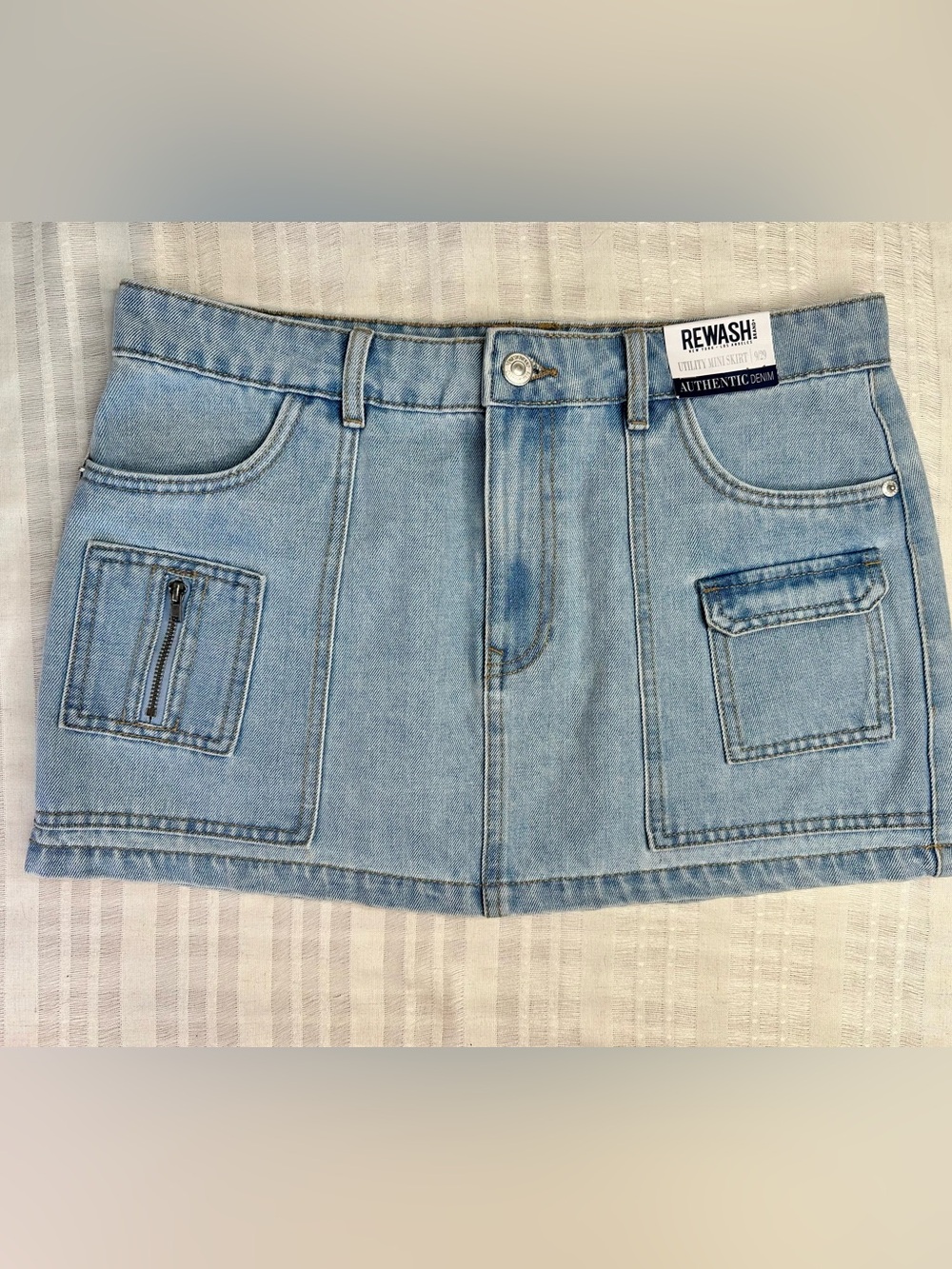 REWASH Light Wash Utility Denim Mini Skirt Size 9/29 NWT